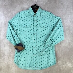 Rodeo Clothing Shirt Men Medium Teal Paisley Pearl Snap Western Cowboy Flip Cuff